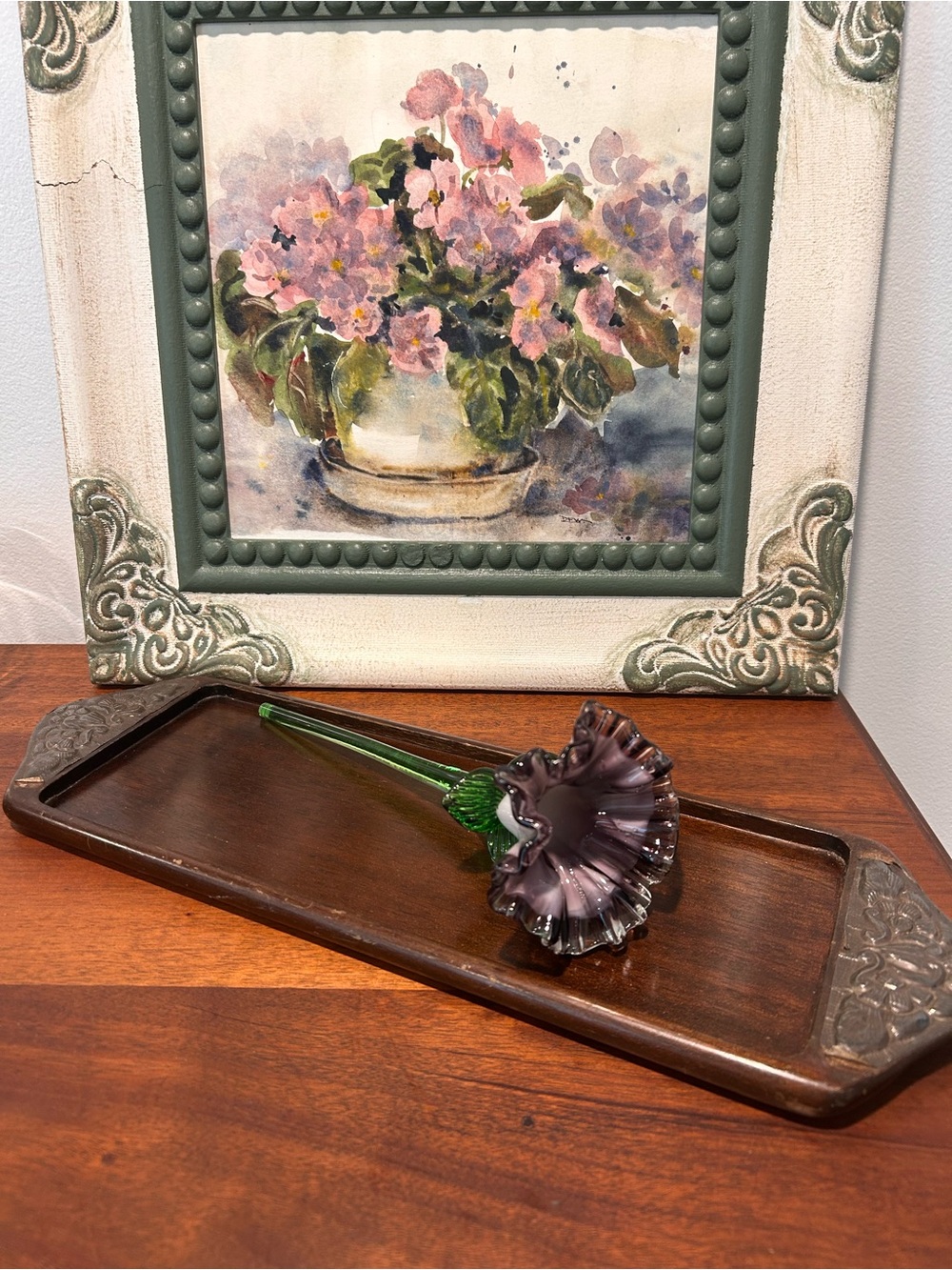 Handblown Glass Purple Flower Stem Decorative Accent